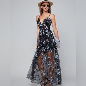 Bebe Floral Embroidered Maxi Dress